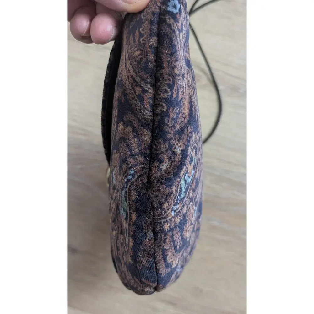 Vintage 90s HL USA Crossbody Bag Brown Paisley Velvet Corded Strap Boho Chic